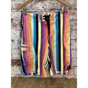 ONEILL Board Shorts Mens Size 31 Swim Surf Trunks Rainbow Striped